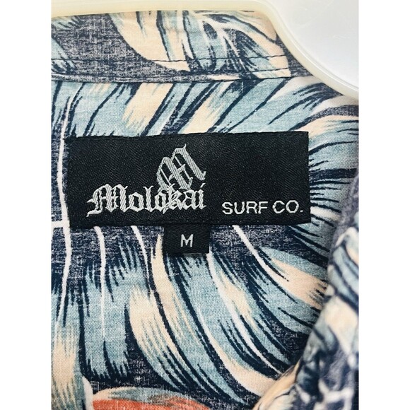 Molokai Surf Co Hawaiian Shirt M Reverse Print Blue Floral Birds Of Paradise - Picture 6 of 10